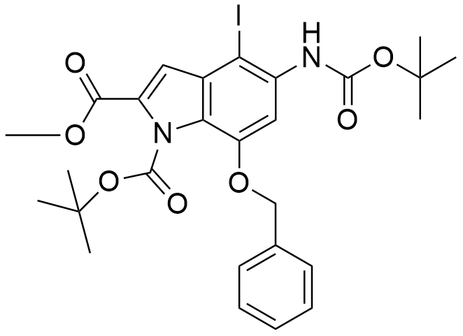 1-tert-butyl 2-methyl 7-(benzyloxy)-5-(tert-butoxycarbonylamino)-4-iodo-1H-indole-1,2-dicarboxylate